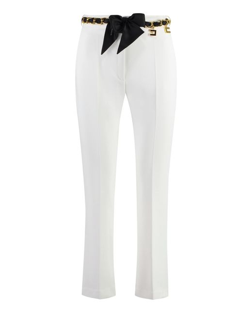 Elisabetta Franchi White Flare Trousers With Foulard Belt