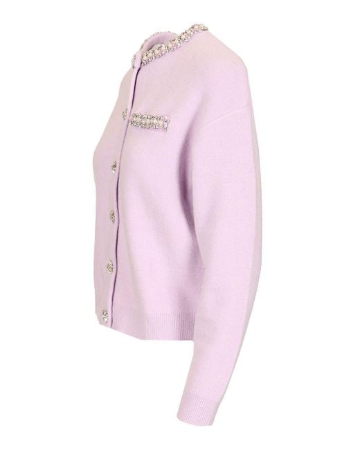 Self-Portrait Pink Crystal Trim Cardigan