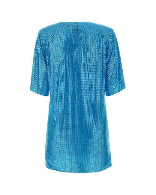 GIUSEPPE DI MORABITO Blue Embellished Mesh T-Shirt Dress