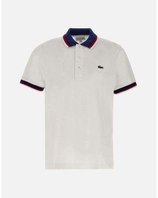 Lacoste White Cotton Piquet Polo Shirt for men
