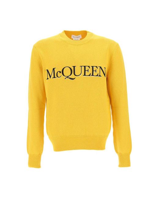 Alexander McQueen Yellow Logo Printed Crewneck Jumper for men