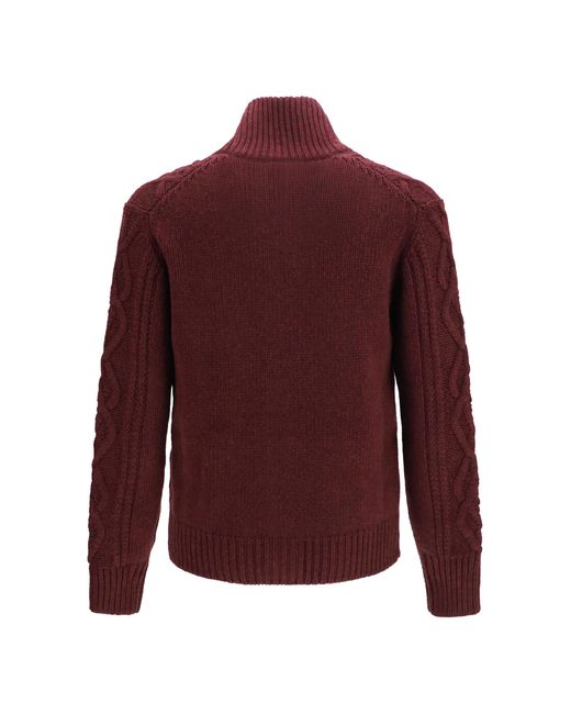 Brunello Cucinelli Red Cable-Knit Cashmere Cardigan Kashmir/Capra Hircus for men