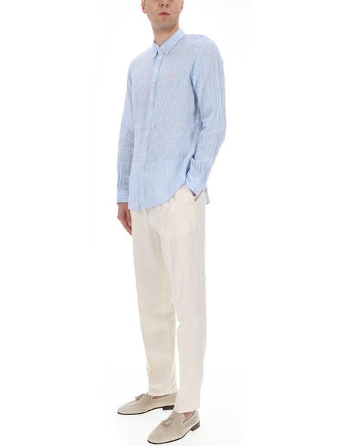 Polo Ralph Lauren Blue Shirt With Sophisticated Logo Linen for men