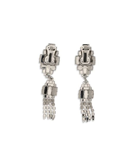 Alessandra Rich White Colored Crystal Drop Earrings Metal Metallic Metallised