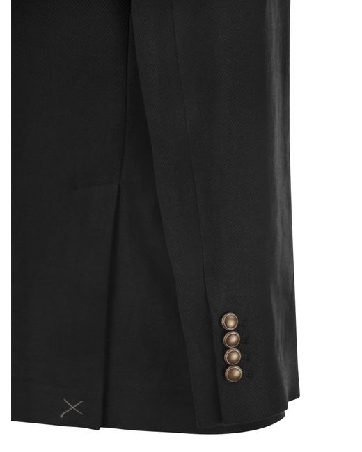Brunello Cucinelli Black Linen, Wool And Silk Diagonal Deconstructed Jacket for men
