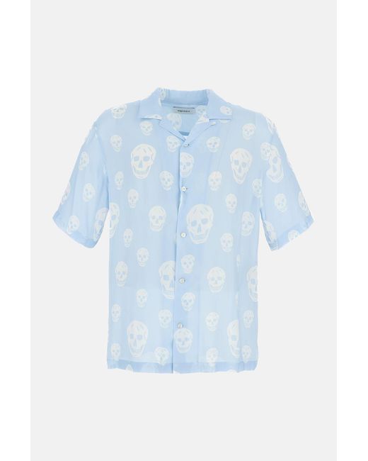 McQueen Blue Printed Hawaiian Shirt for men