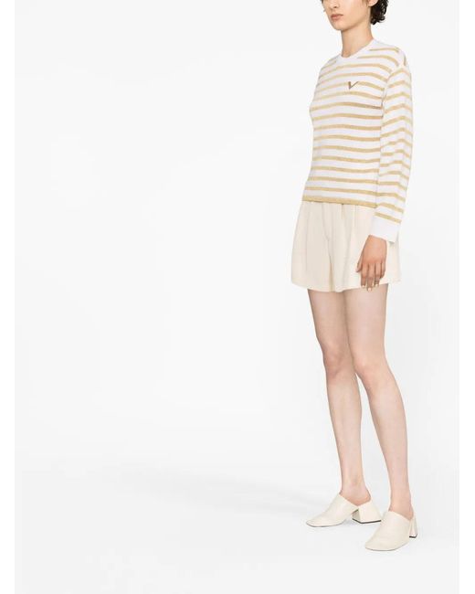 Valentino Natural Striped Logo-Plaque Jumper Clothing