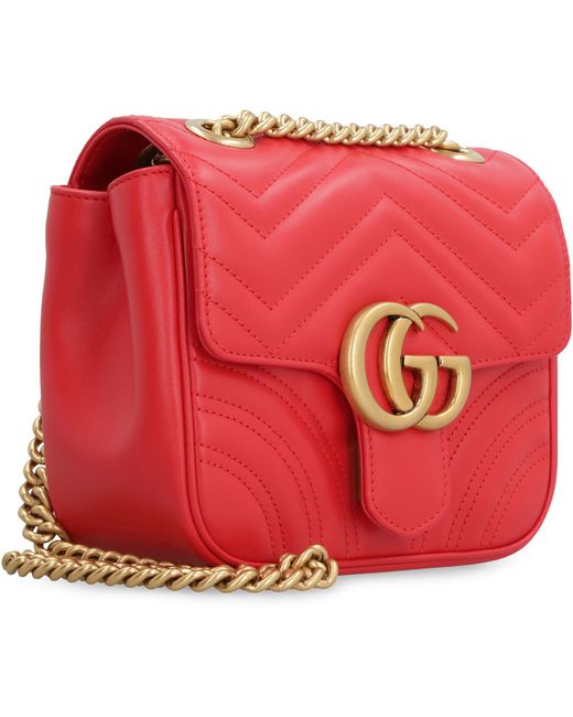 Gucci Red Mini Quilted Chevron Leather Shoulder Bag