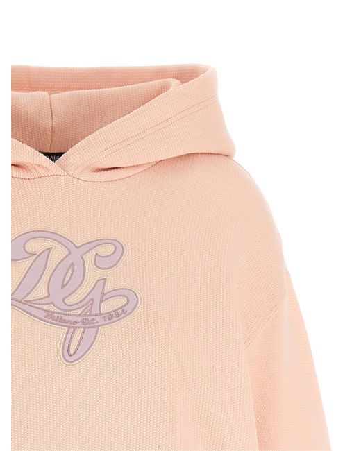 Dolce & Gabbana Pink Logo Embroidery Hoodie Cotton Sweatshirt