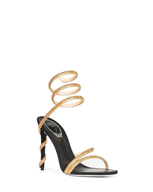 Rene Caovilla Metallic Sandals Margot 105 Crystal Fabric And Leather