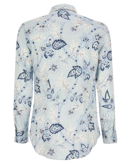Etro Blue Jacquard Shirt With Floral Pattern for men