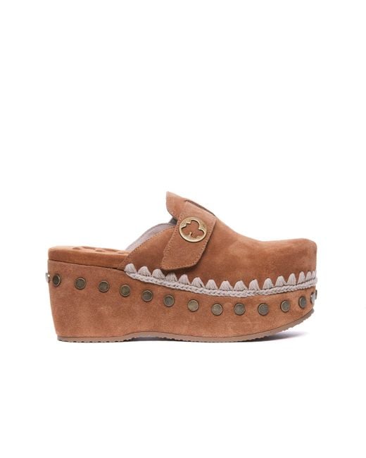 Mou Brown Plain Suede Clog