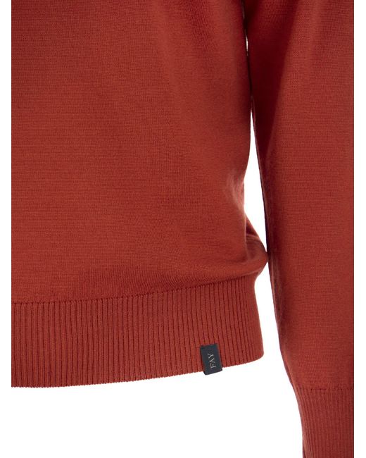 Fay Red Wool Crew-Neck Pullover for men