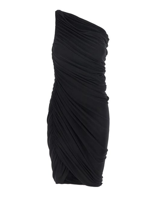 Norma Kamali Black One-Shoulder Dress With Asymmetric Neckline And All-Over Ruches