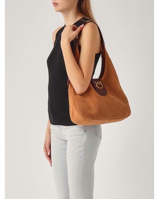 Pinko White Hobo Mini Suede Shoulder Bag
