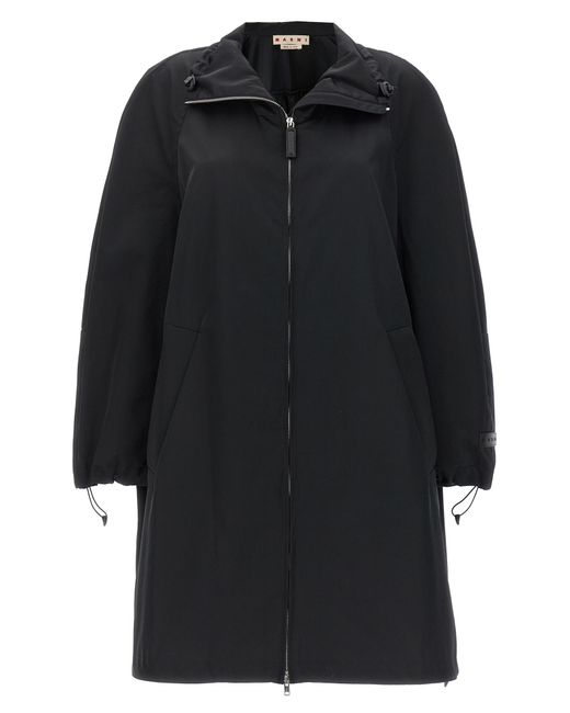 Marni Black Satin Parka With Zip Closure