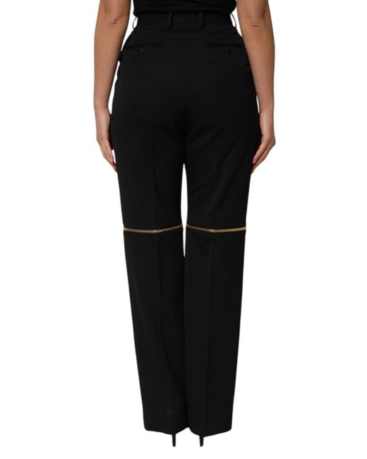 Dolce & Gabbana Black Wide Leg Pants Zipper Knee Detail