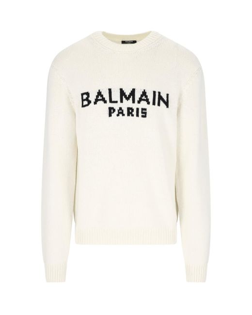 Balmain White Logo Sweater for men