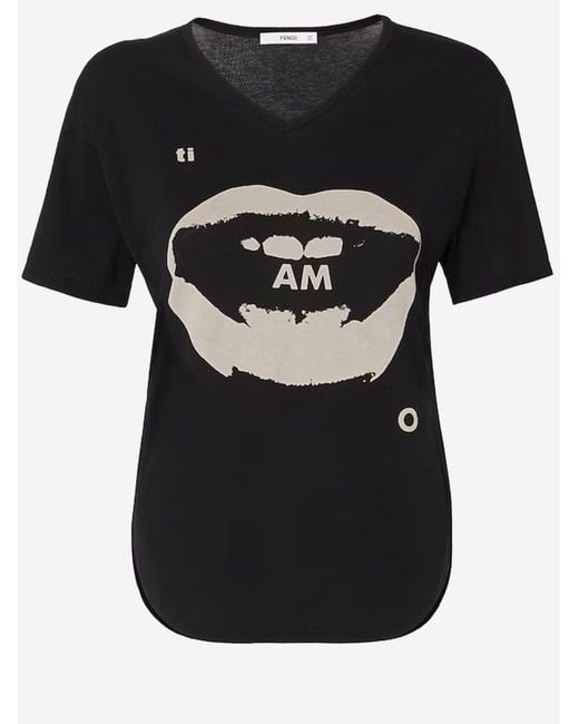 Fendi Black T-Shirt Printed Cotton T-Shirts & Jerseys