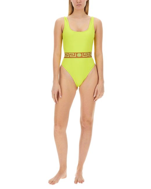 Versace Yellow Medusa One-Piece Swimsuit With Print