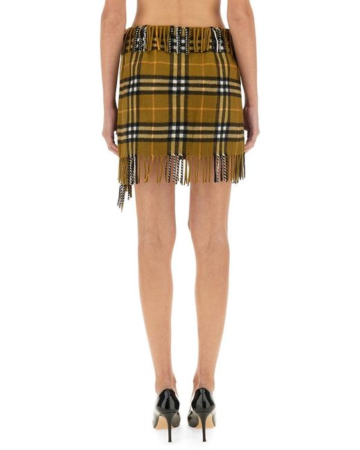 Burberry Green Wool And Cashmere Check Scarf Style Skirt