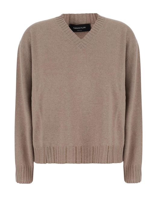 Fabiana Filippi Brown Sweater Wool-Silk-Cashmere Tops