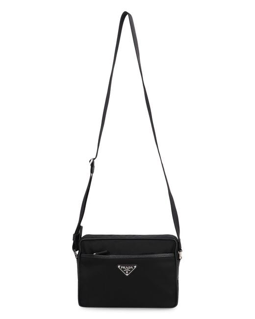 Prada Black Messenger Bag Re-Nylon Calf Leather for men