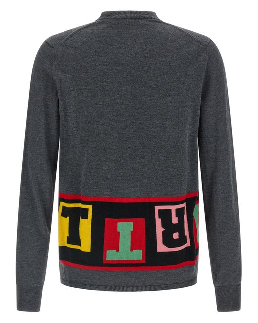 Comme des Garçons Gray Bold Intarsia Knit Sweater With Cuffed Sleeves for men