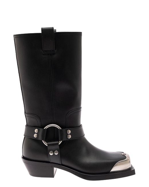 Gucci Black Boots With Metal Square Toe And Harness Detail In Smooth Leather for men