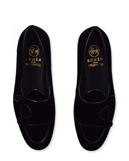 Edhen Milano Black Almond Toe Slip-On Loafers for men