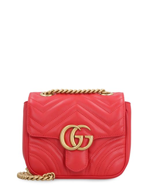 Gucci Red Mini Quilted Chevron Leather Shoulder Bag