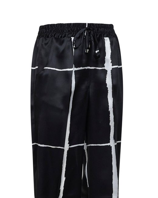 Kiton Black And Printed Silk Drawstring Trousers