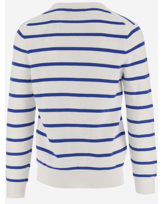 Ralph Lauren Blue Cotton Pullover With Striped Pattern And Logo for men