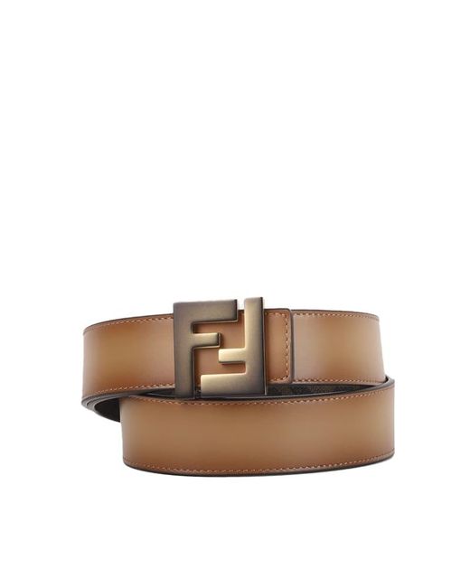 Fendi Brown Reversible Leather Belt With Ff Motif for men