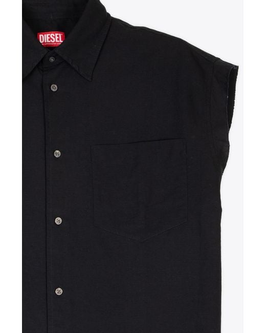 DIESEL Black S-Simens Linen Blend Sleeveless Shirt for men