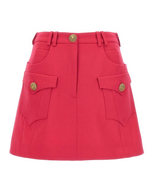 Balmain Red Logo Button Mini Skirt Skirts