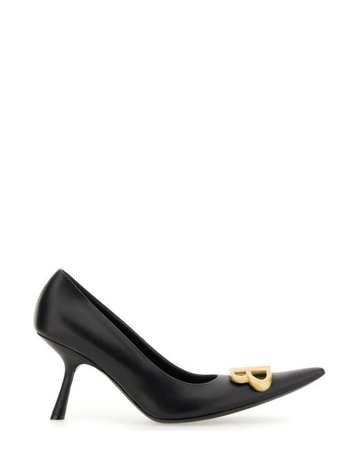 Balenciaga Black Logo Plaque Pointed-toe Heels
