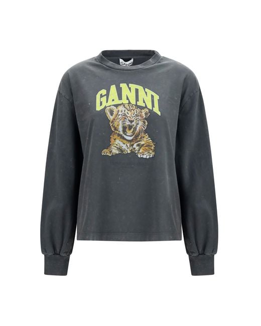 Ganni Multicolor Long-Sleeve Tiger-Print T-Shirt Cotton Sweatshirts
