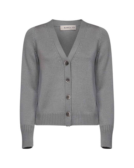 Blanca Vita Gray Sage Virgin Wool Knit Cardigan