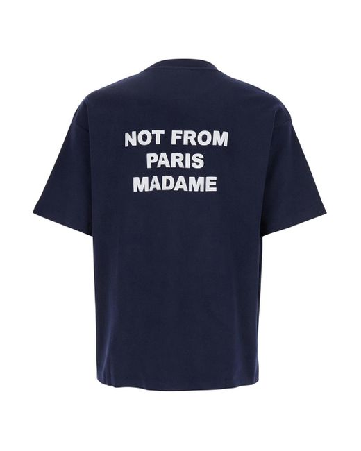 Drole de Monsieur Blue Crewneck T-Shirt With Slogan Print On The Front And Back for men