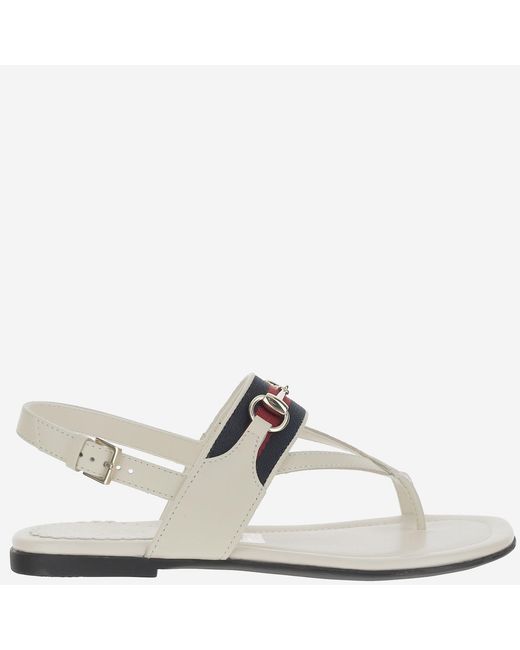 Gucci White Leather Sandal With Web