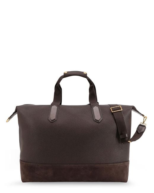 Tom Ford Brown Leather Travel Bag With Suede Inserts for men