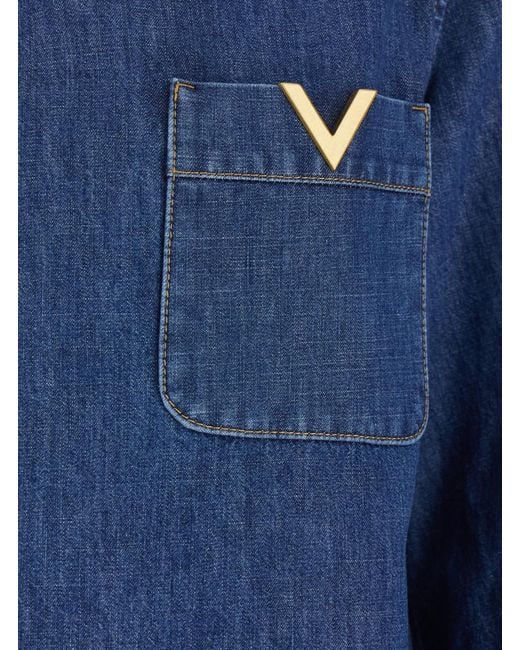 Valentino Blue Blouse V-Neck Cotton Blouses