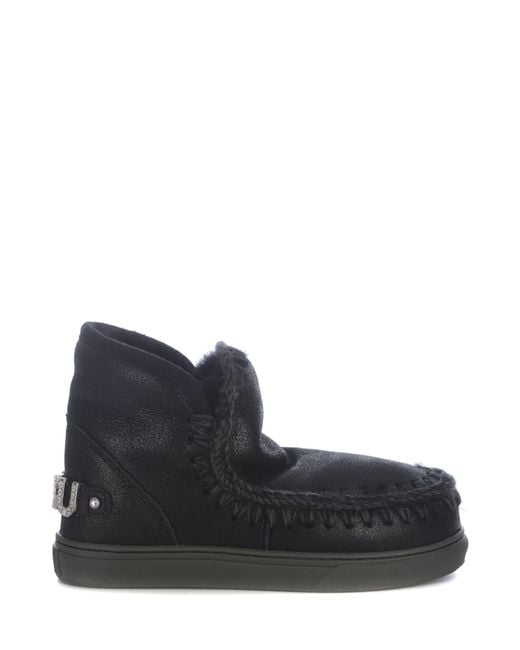 Mou Leather Stivaletti Eskimo Sneaker Rhinestone In Pelle in Nero (Black) -  Lyst