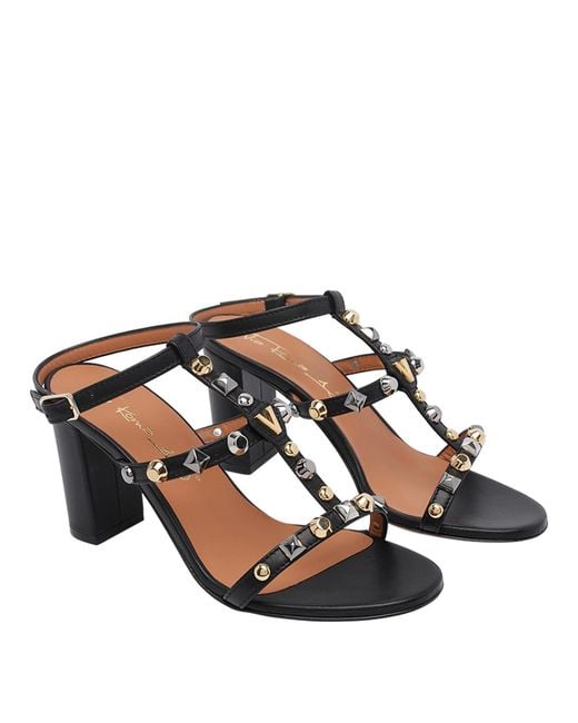 Via Roma 15 Black Sandals Calf Leather/Leather Sole