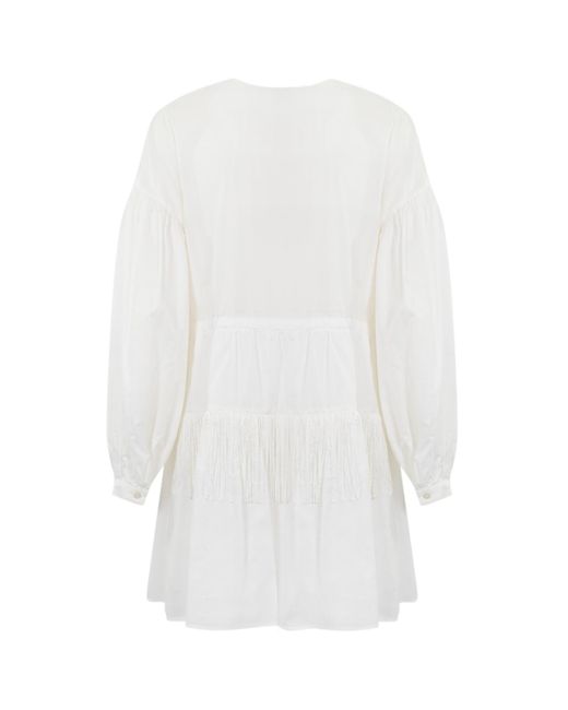 Pinko White Muslin Dress With Fringes