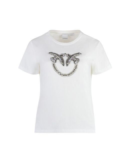Pinko White Quentin Decorative Inserts Crew-neck T-shirt