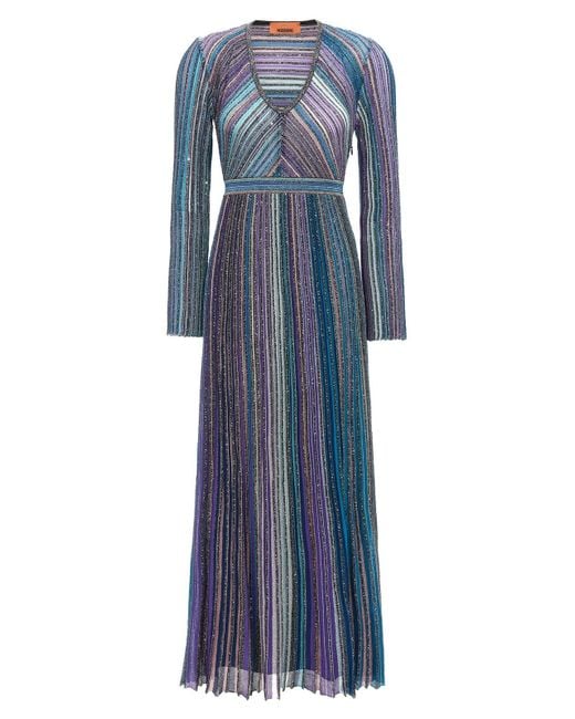Missoni Lam Pleated Long Dress With Sequins in Blue | Lyst Missoni Lam Pleated Long Dress With Sequins in Blue | Lyst
