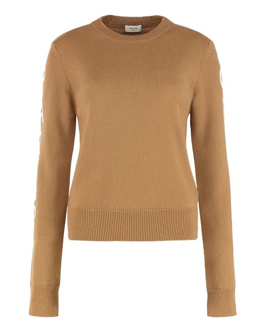 Céline Brown Wool And Cashmere Sweater With Logo