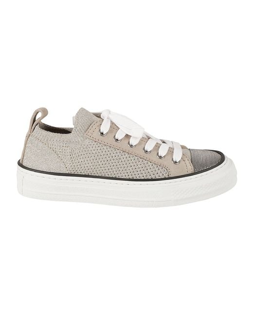 Brunello Cucinelli White Shiny Knit Pair Of Sneakers